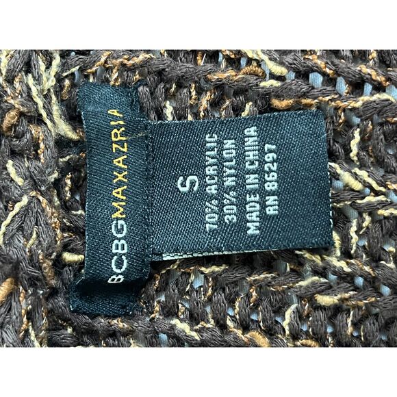 BCBG Max Azria Y2K Chunky Knit Brown Cardigan Sweater S Hooded Retro 3/4 Sleeve - Picture 10 of 12